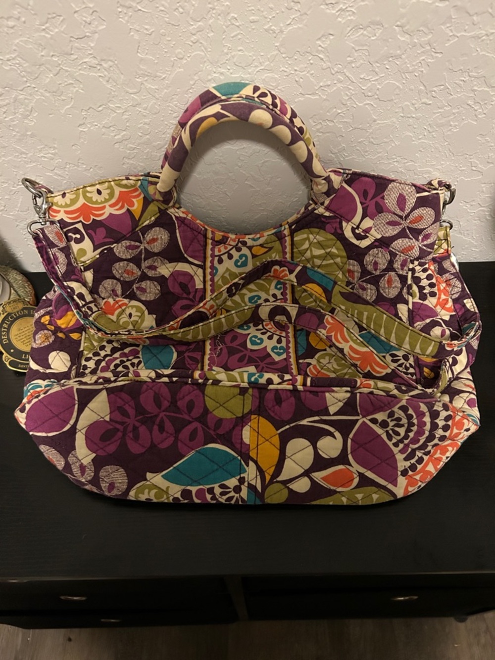 Vera Bradley Purple Multi Floral Quilted Tote with Teal & Orange Accents